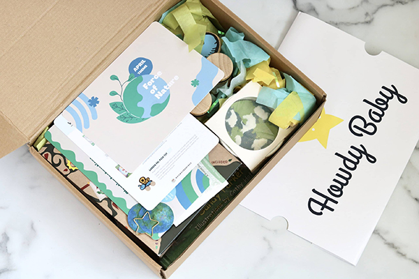 the April 2022 Howdy Baby subscription box for moms and kids box