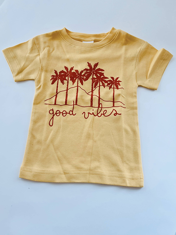 Good Vibes kids t-shirt from the Howdy Kids Mother's Day themed subscription box