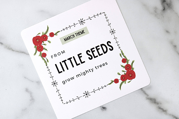 March 2022 theme card from the Howdy Baby subscription box for new moms