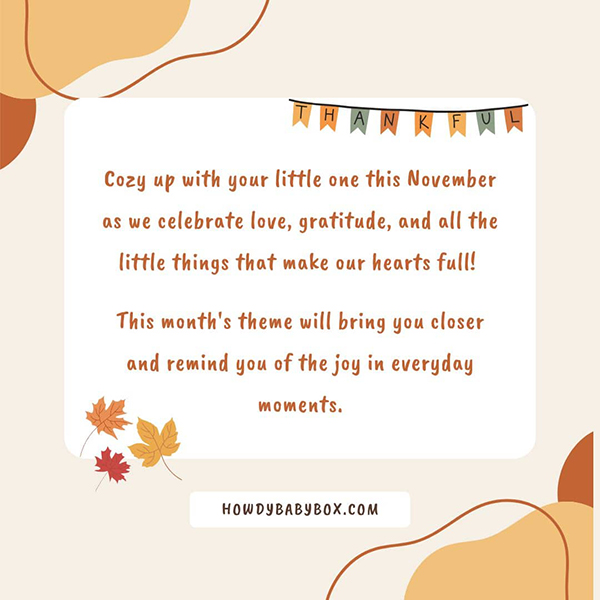 Theme teaser card for November 2024 Howdy Baby subscription boxes for new parents