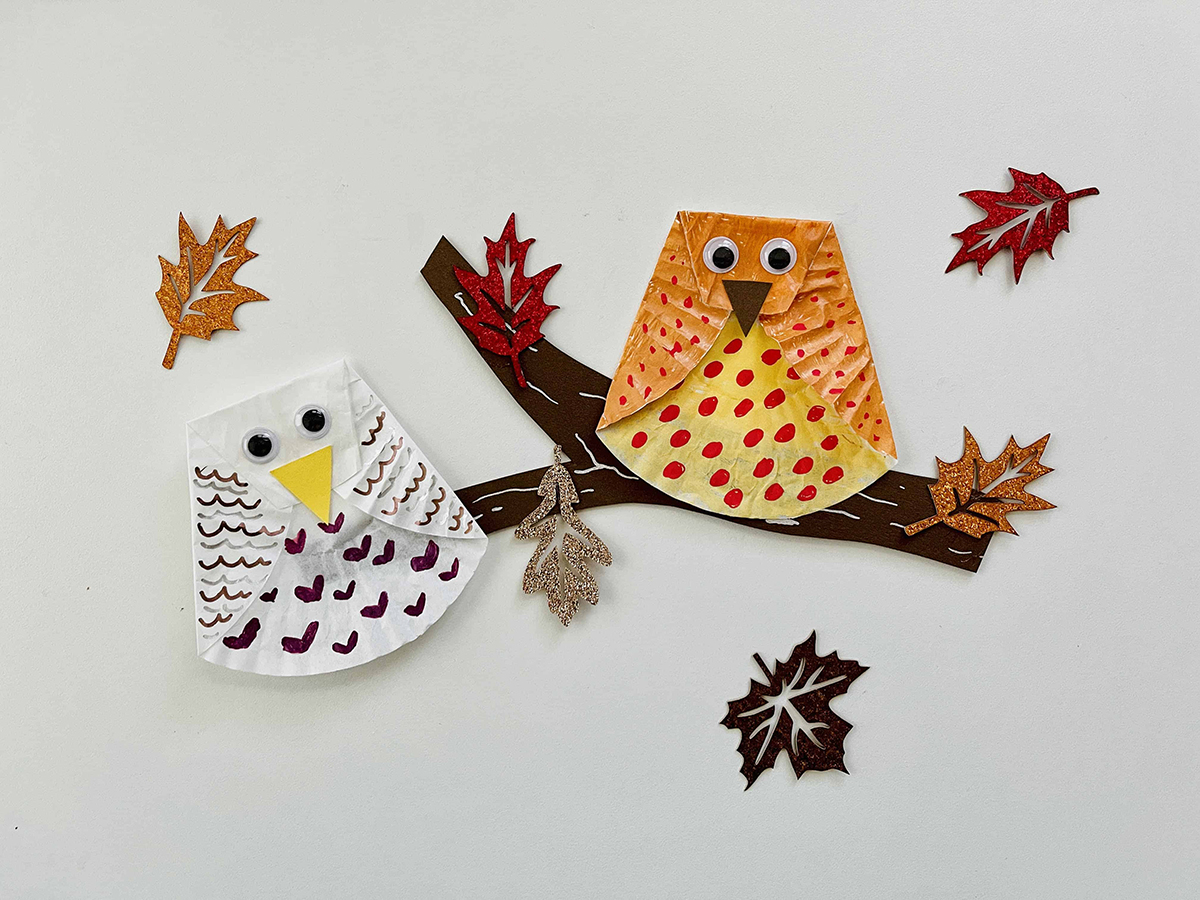 cupcake liner owls toddler arts and crafts