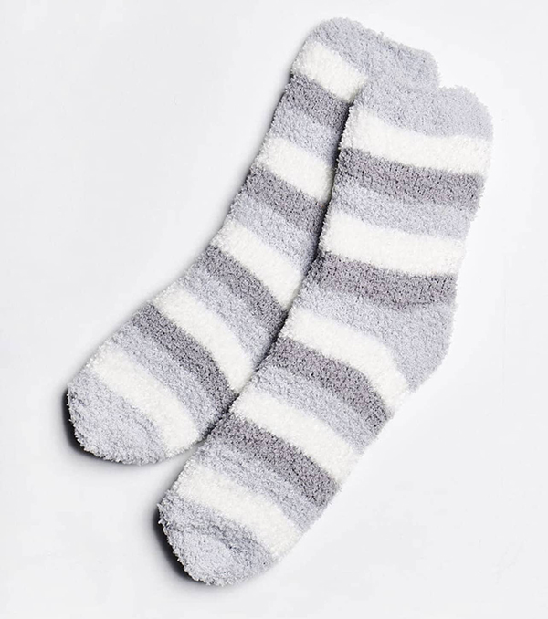 grey and white striped womens fuzzy socks