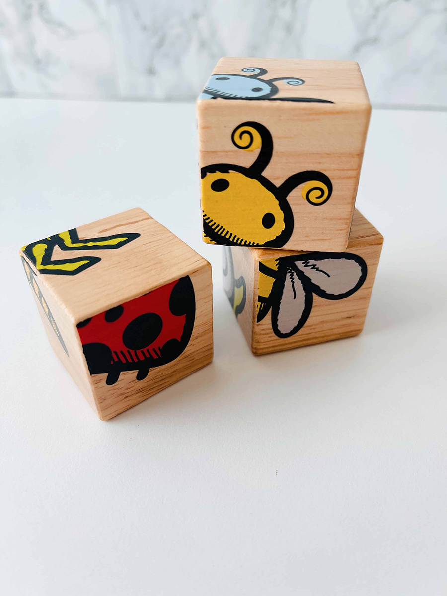 wooden blocks for babies with spring themed pictures from howdy baby new mom subscription box