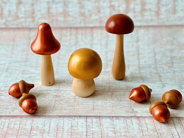 wooden mushroom and acorn toys