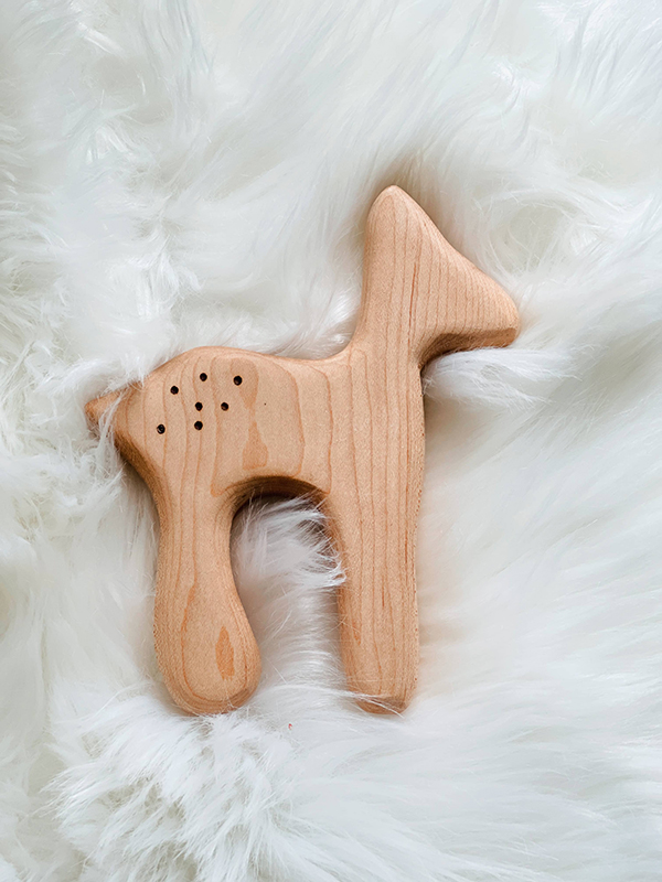 hand made wooden teething toy for baby and toddler