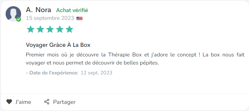 Avis Nora - Box Voyage - La Therapie Box Box voyage Avis Nora