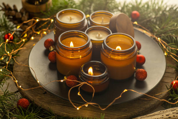 Bougies Parfumées Spéculoos - Lot De 10, Stéarine, Couleur Marron - Brûlent 6h, Pour Noël Ou Décoration