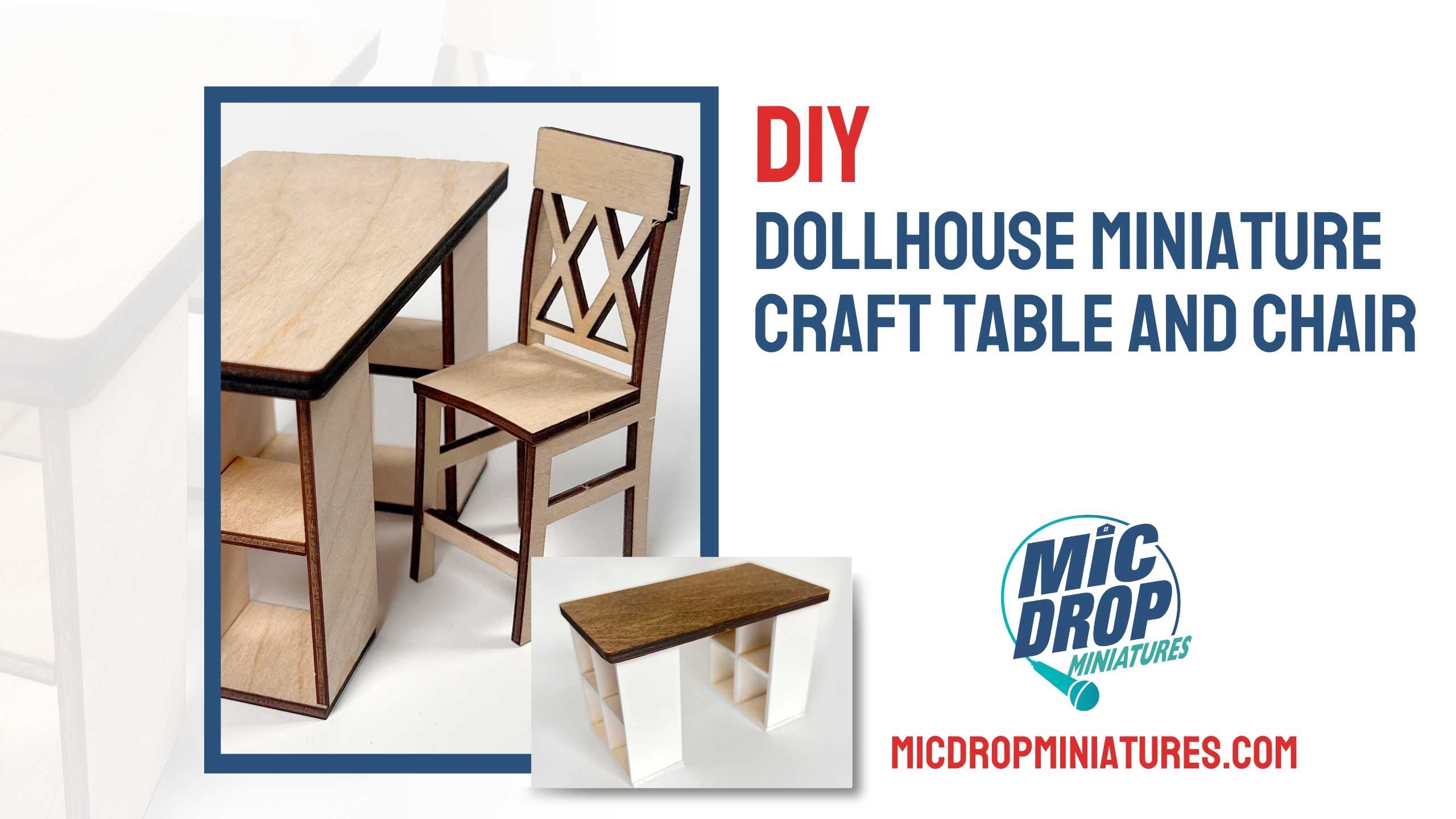 Dollhouse Miniature Craft Room Table and Chair