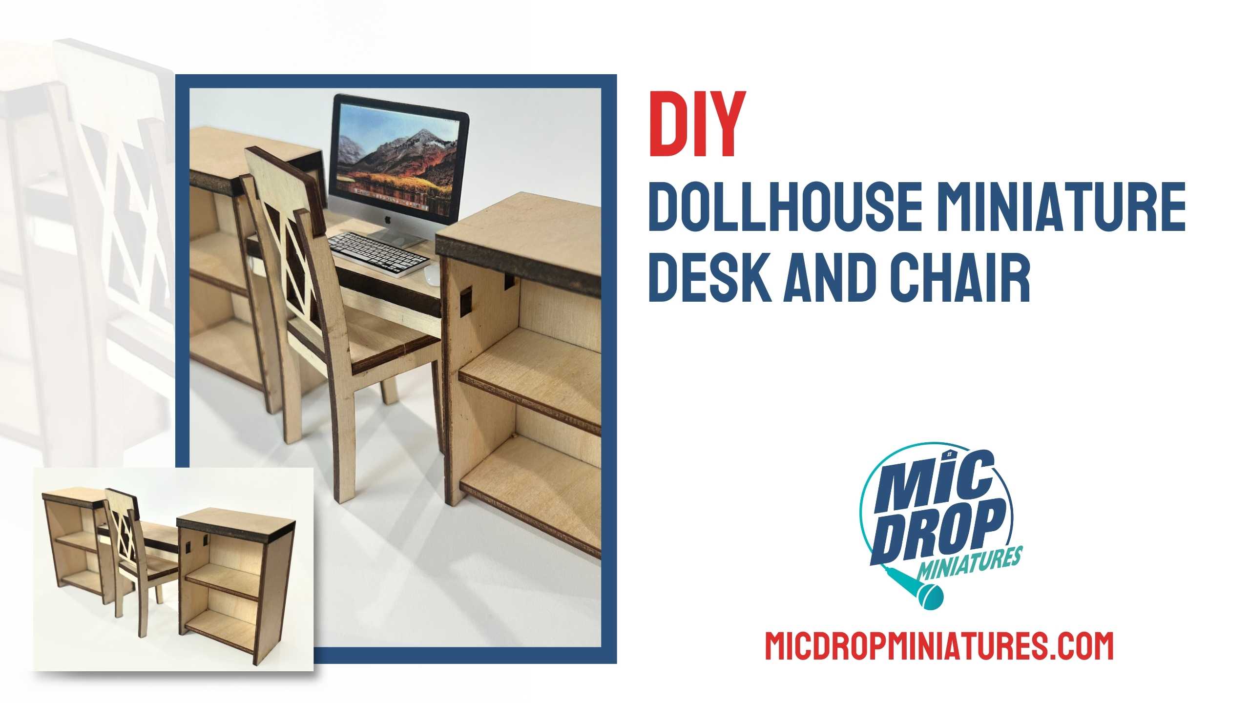 Dollhouse Miniature Desk and Chair in 1:12 Scale