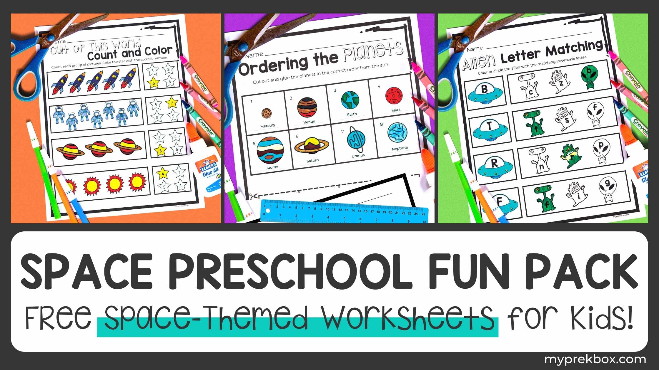 Free Space Themed Preschool Worksheets