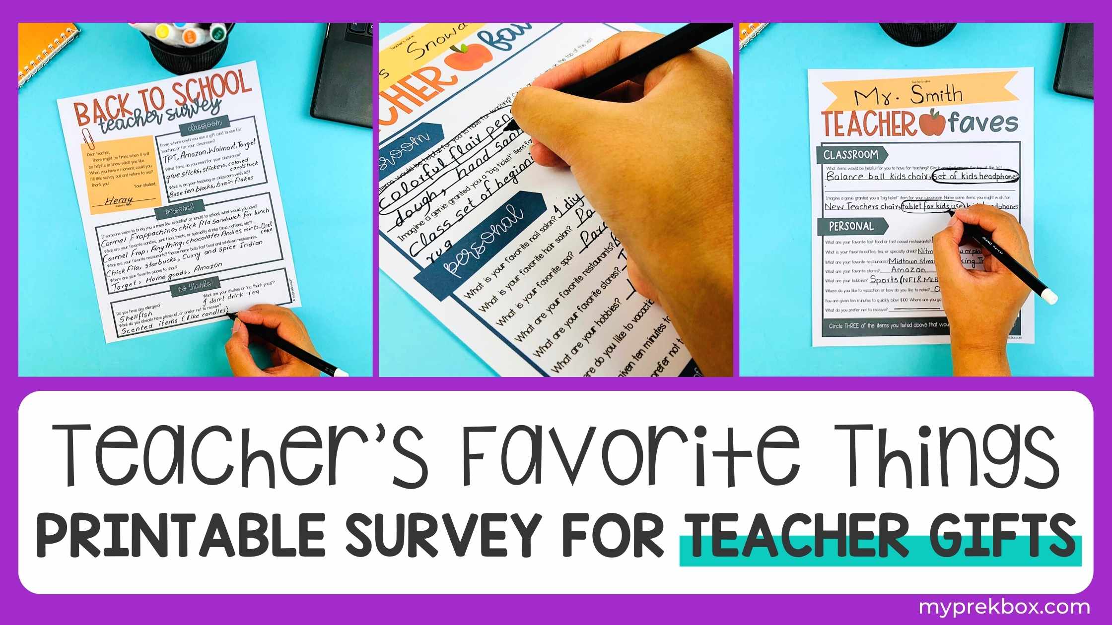 Teacher's Favorite Things: Printable Survey for Teacher Gifts