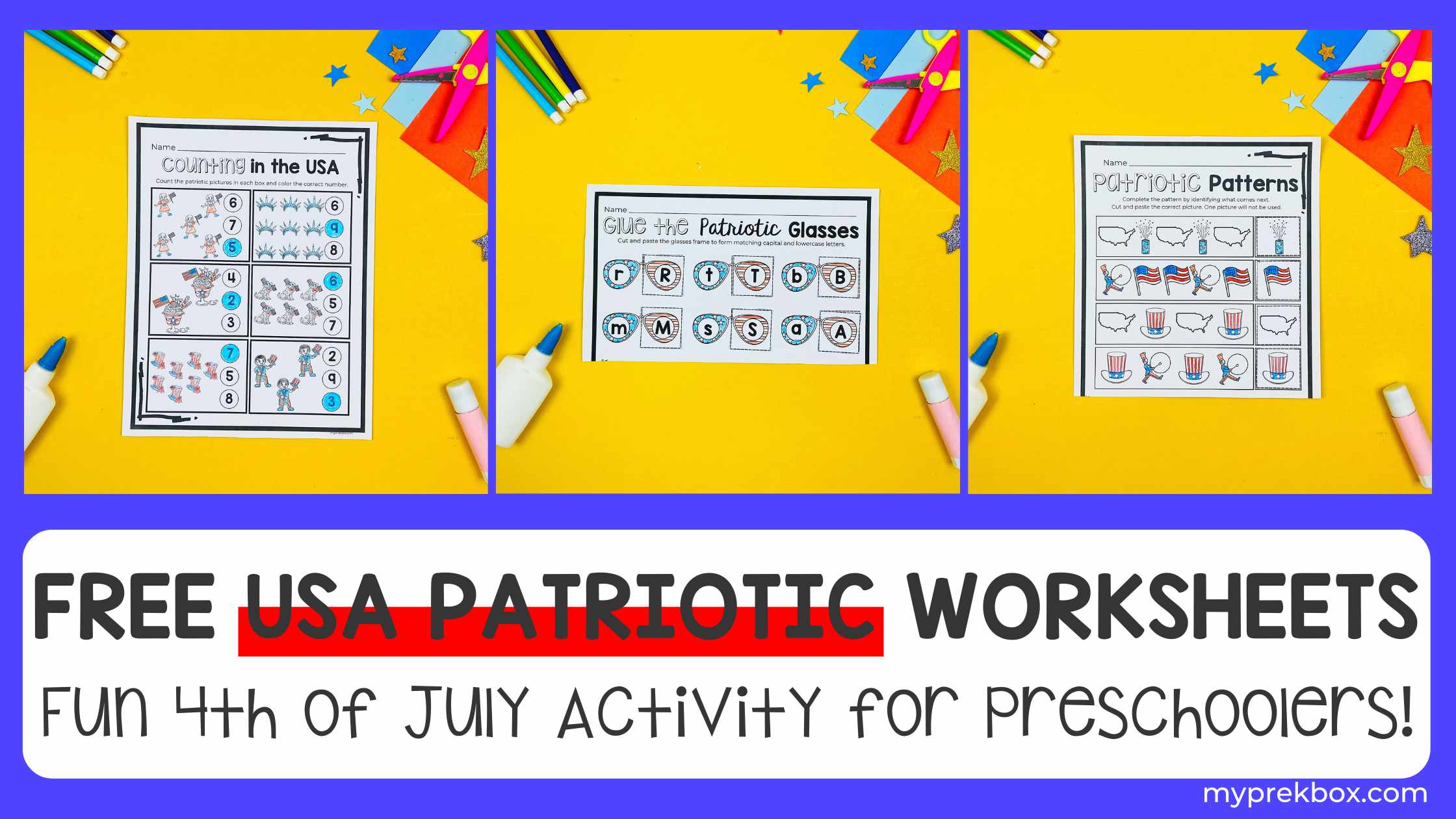 Free USA Patriotic-theme Worksheets for Preschoolers 