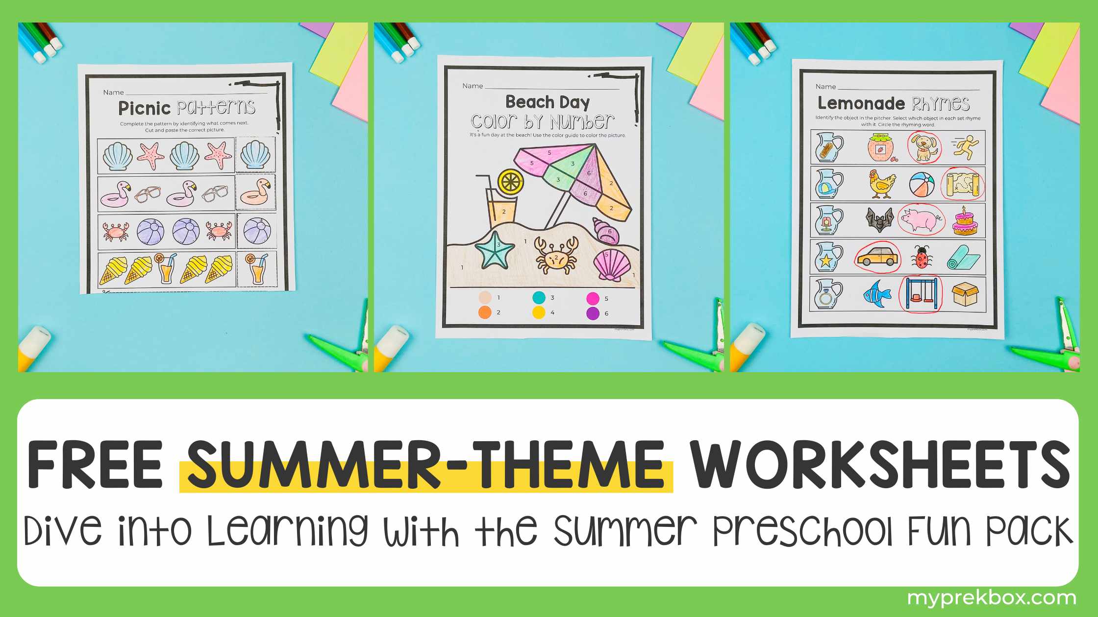 Summer Preschool Fun Pack: Free Summer-theme Worksheets for Preschoolers