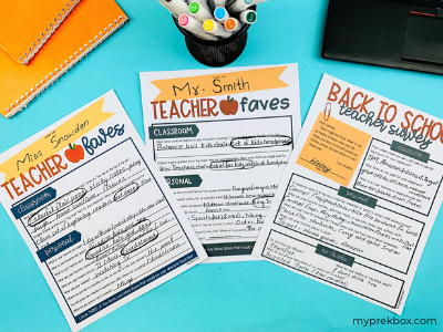 3 Teacher Favorite Things Printable Questionnaires for Teacher Gifts - Fun  Loving Families