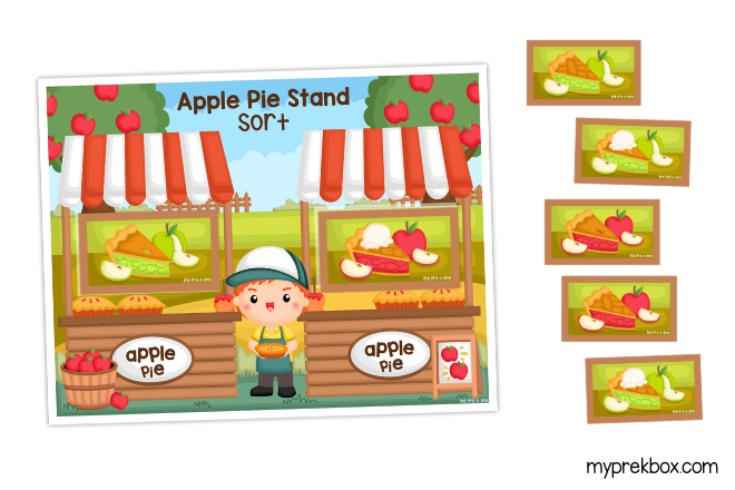 apple theme sorting game for preschoolers