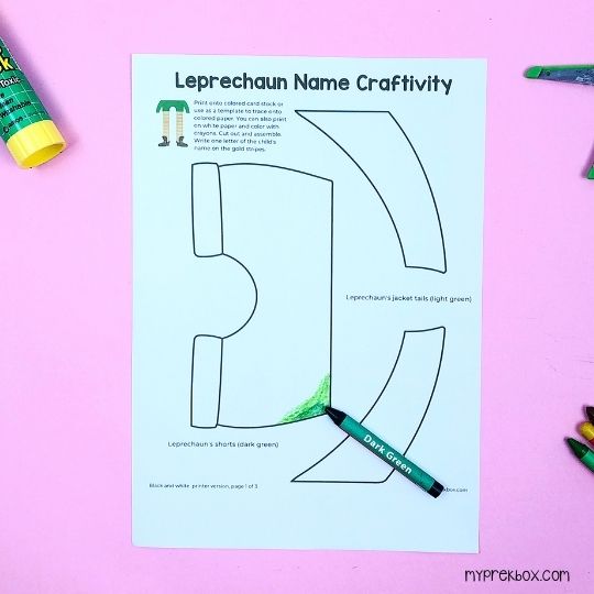 leprechaun leg name craft begin coloring