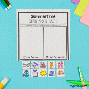 summer themed sorting worksheet for preschoolers