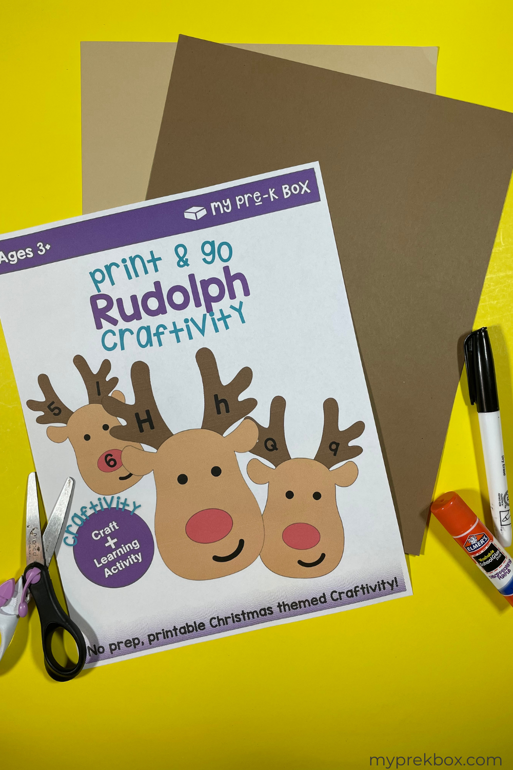 My Pre-K Box Rudolph Craftivity Christmas Math and Literacy Activity