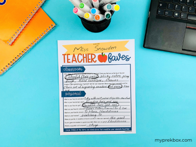 printable questionnaire for teacher gifts