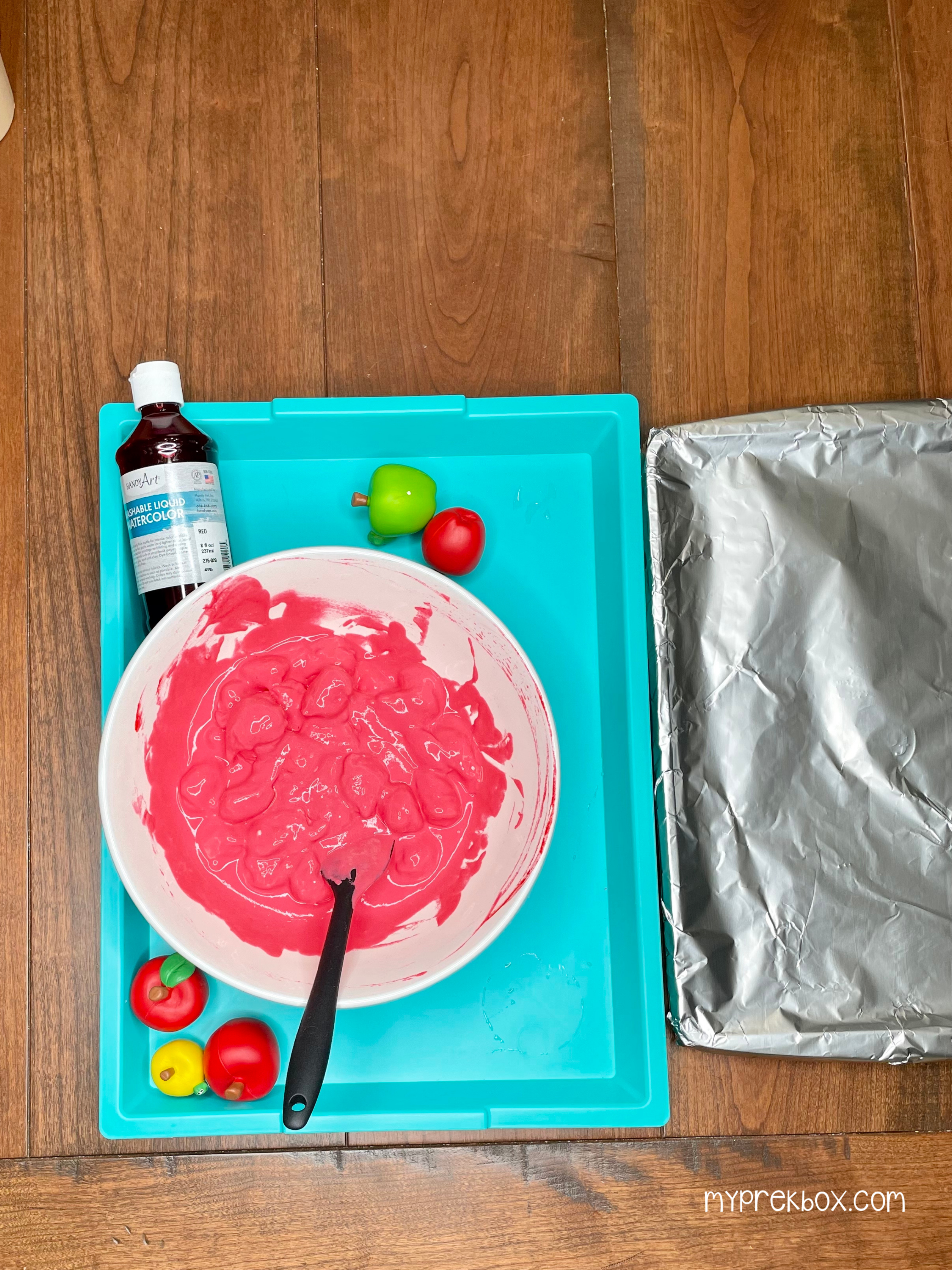 apple smash, cotton ball dipped in flour mixture