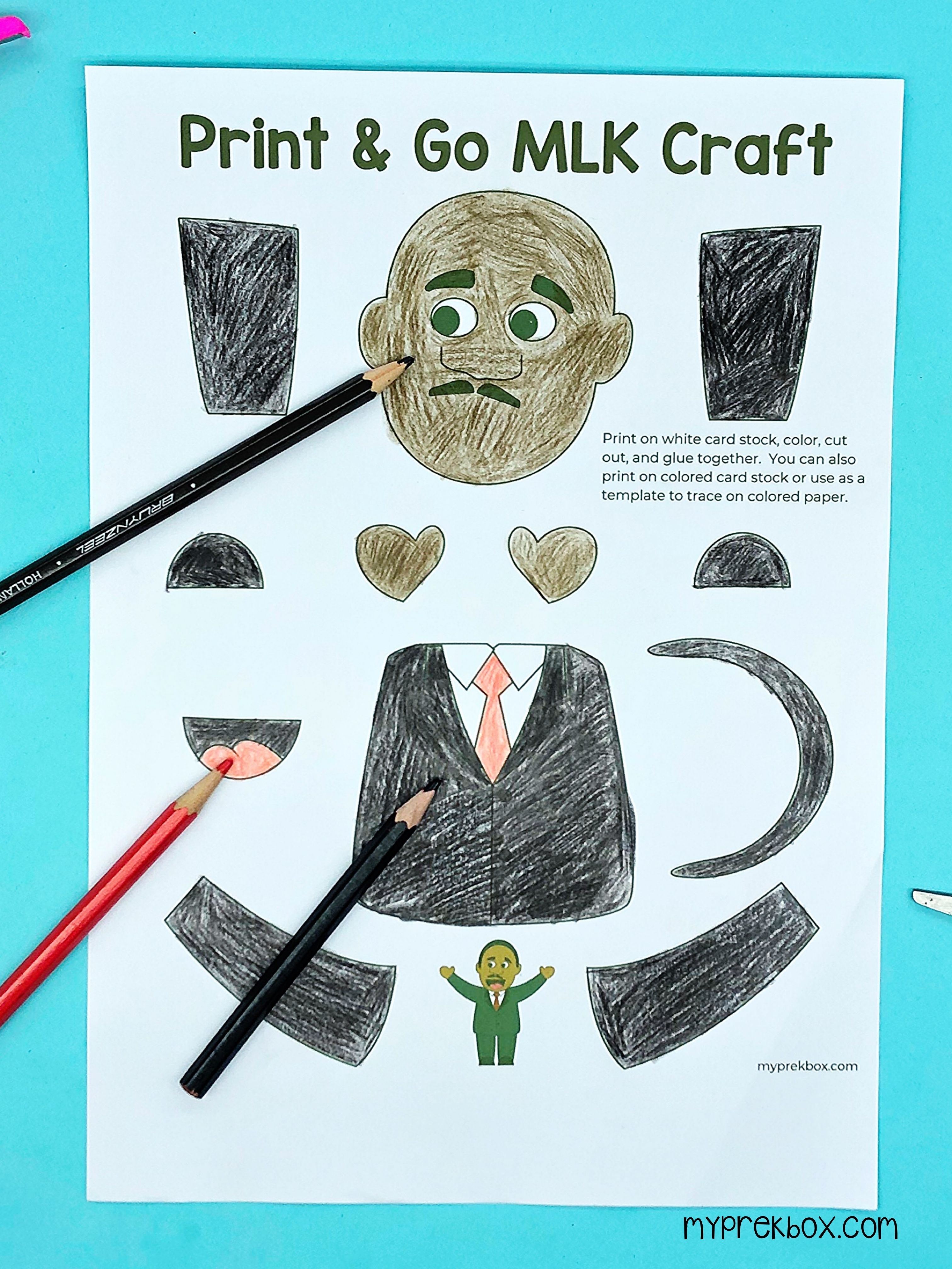 Colored Martin Luther King craft for kids