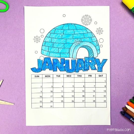 coloring calendar dark blue january