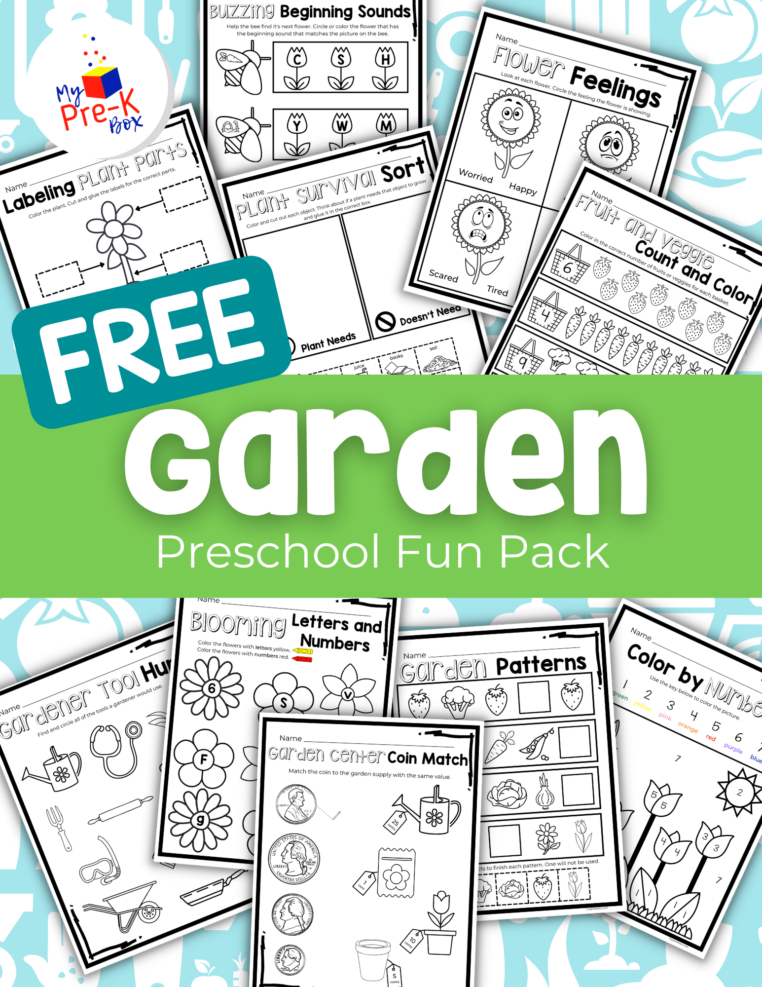 My Pre-K Box Garden Themed Preschool Worksheets
