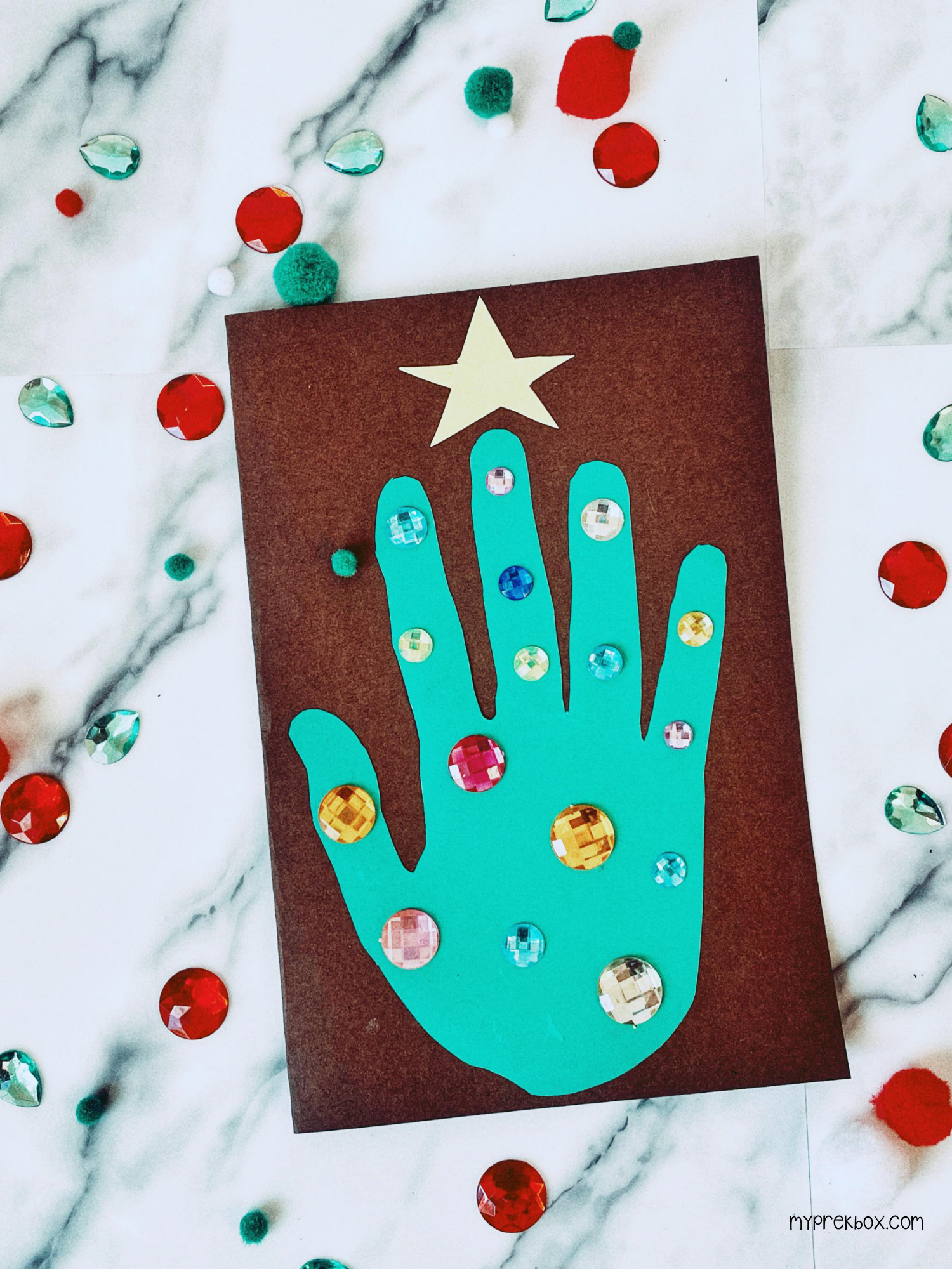 Kids Hand Christmas Tree Card