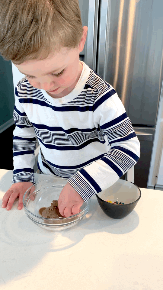 Preschooler Boy Shaking Up Ice in Ice Cream in a Bag Science Experiment