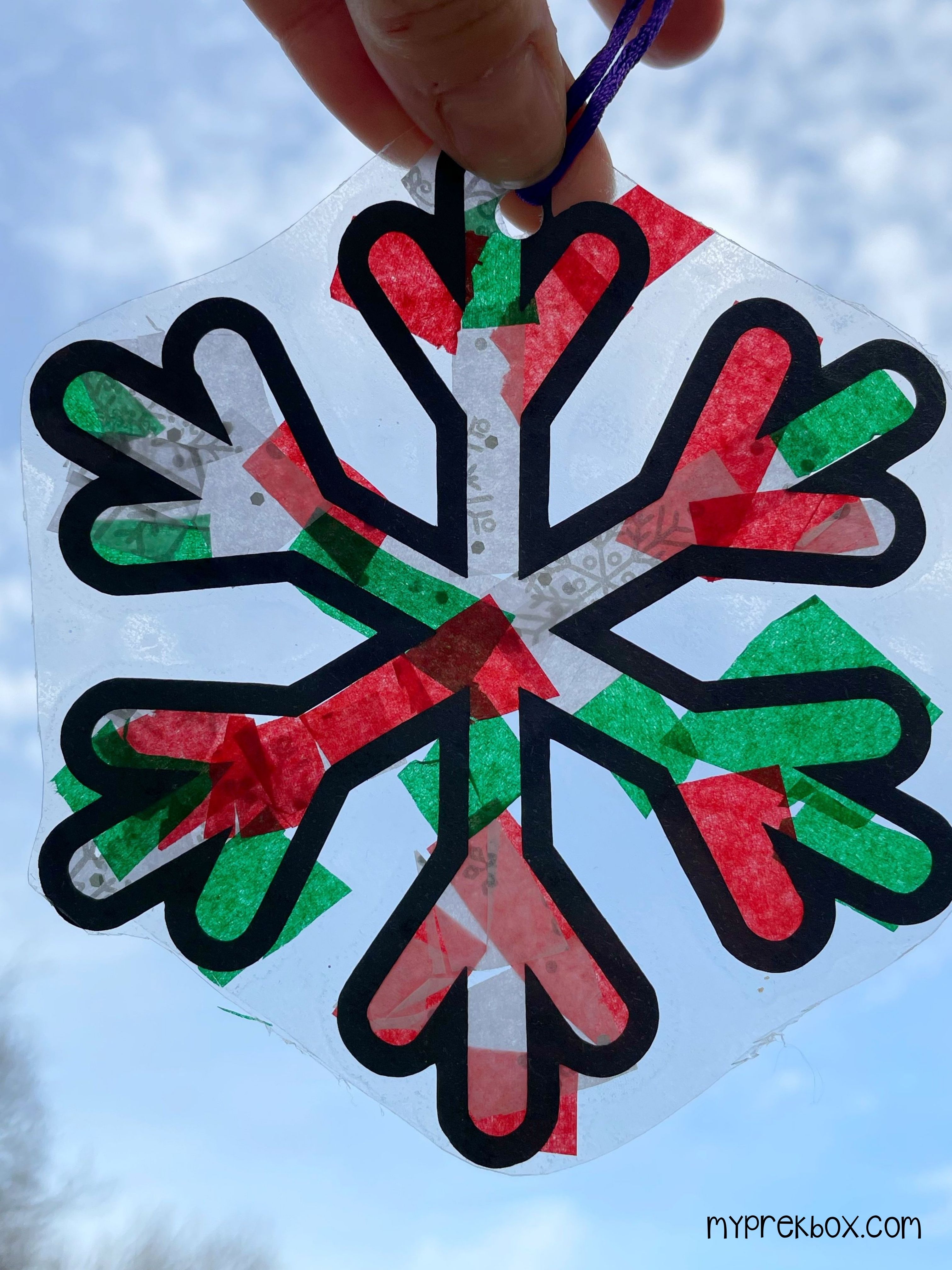 red green and white snowflake finished