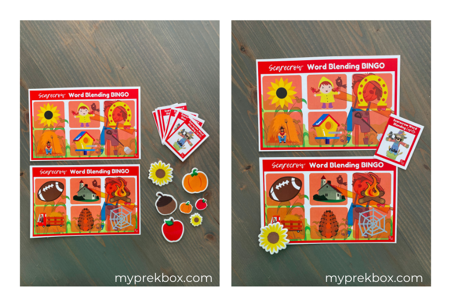 My Pre-K Box Scarecrow Word Blending Bingo-Preschool Literacy Game