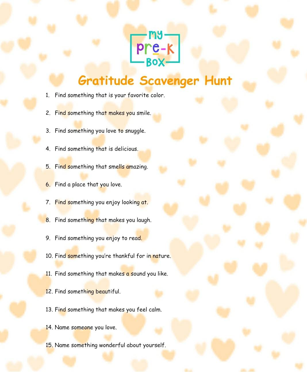 gratitude scavenger hunt - preschool activities for thanksgiving