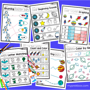 Free Space Themed Preschool Worksheets