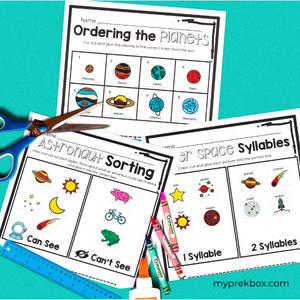 Free Space Themed Preschool Worksheets