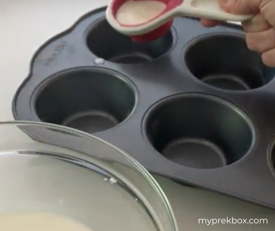 mix cornstarch and water for chalk paint - pour into muffin tin