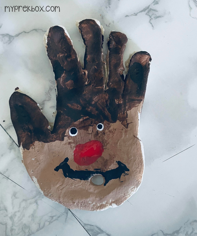 reindeer salt dough handprint preschool christmas craft