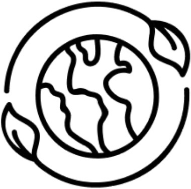 Line icon of the Earth surrounded by a circular arrow with leaves, symbolising sustainability