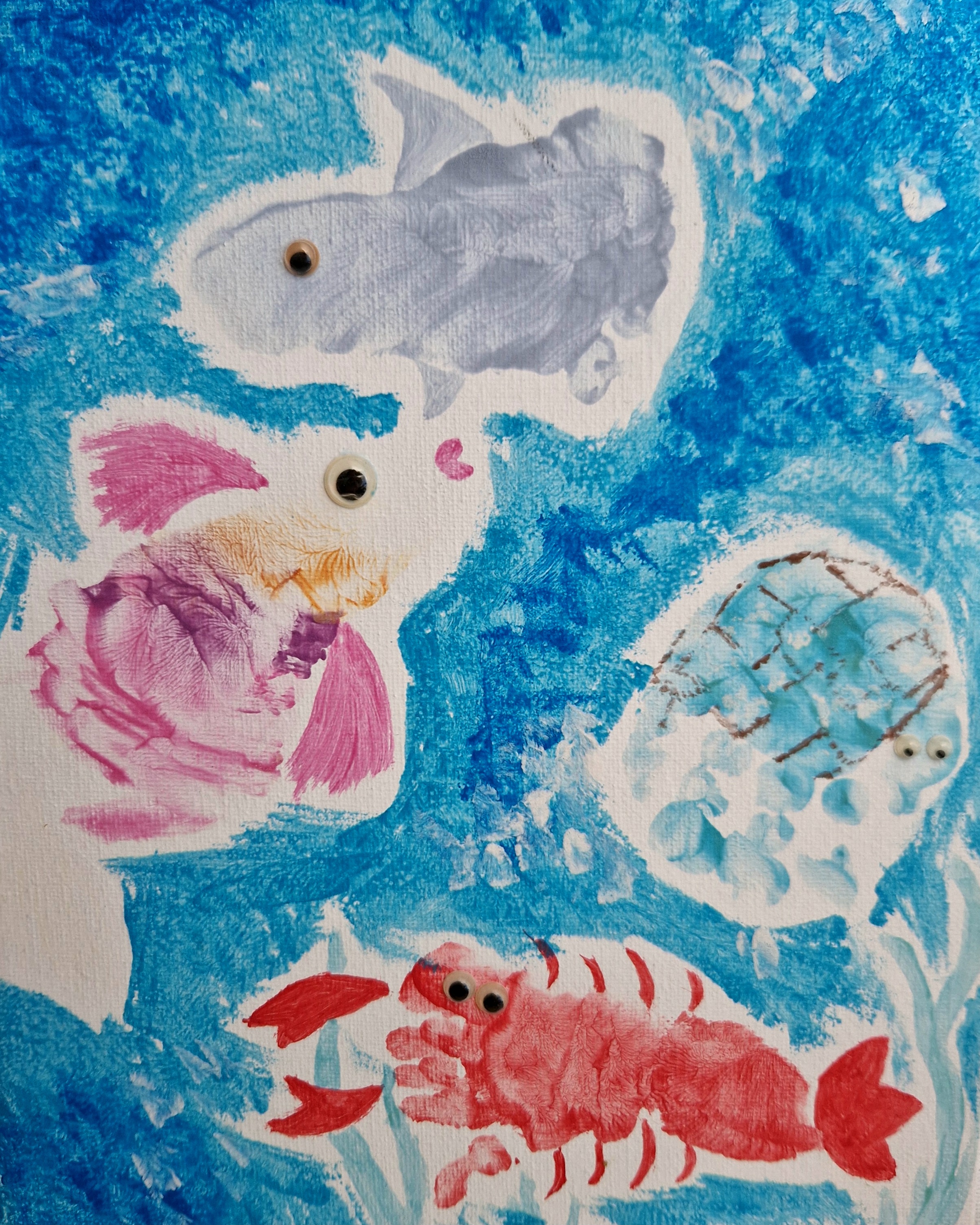 Sea creatures hand and footprint painted canvas