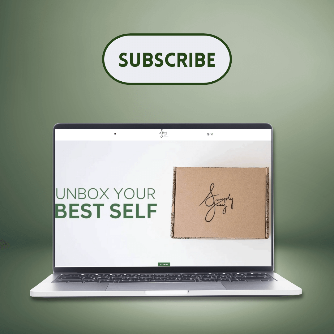 Laptop displaying Simply Gray’s mental health subscription box with text ‘Unbox Your Best Self