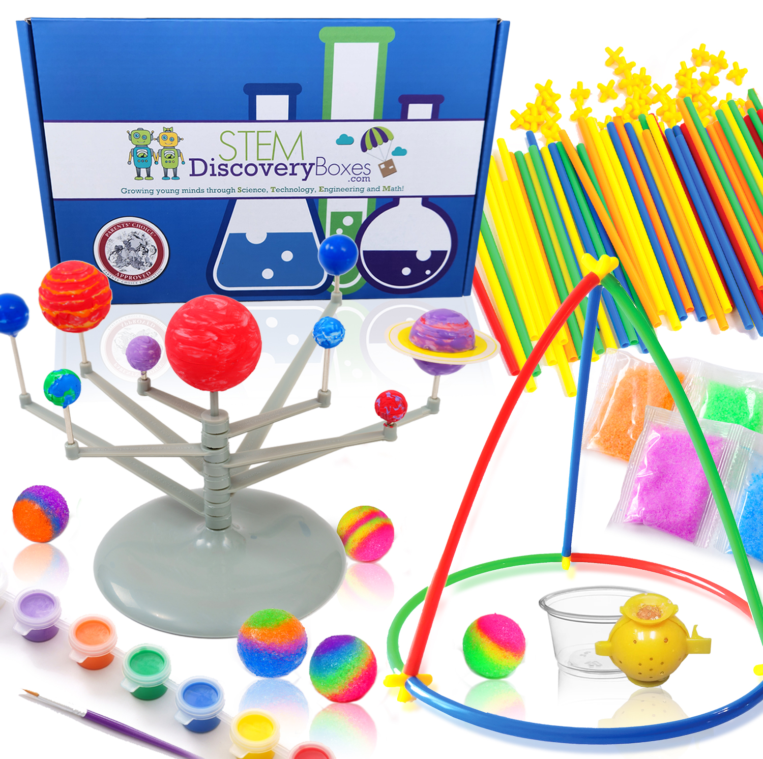 Build a solar system model, create glow in the dark bouncy balls, and build incredible engineering structures.