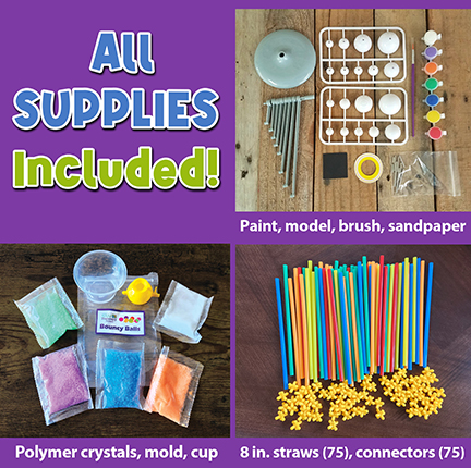 Bouncy ball, solar system, and straw engineering supplies