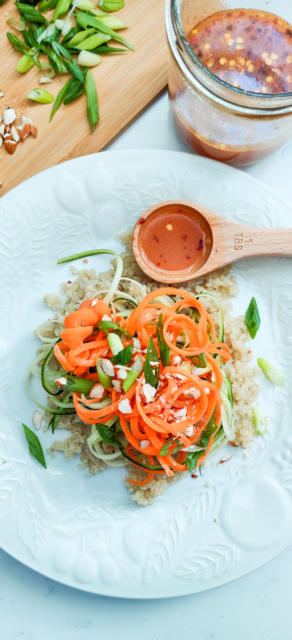 Sweet and Spicy Quinoa with Carrot and Zucchini Noodles