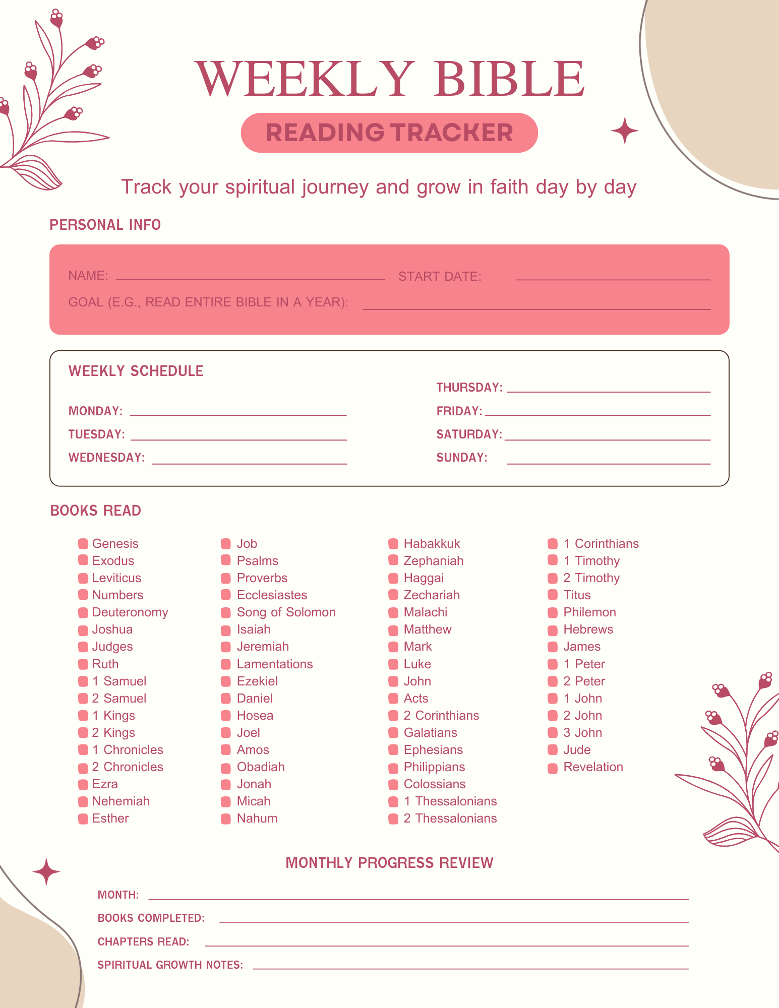 weekly bible tracker free