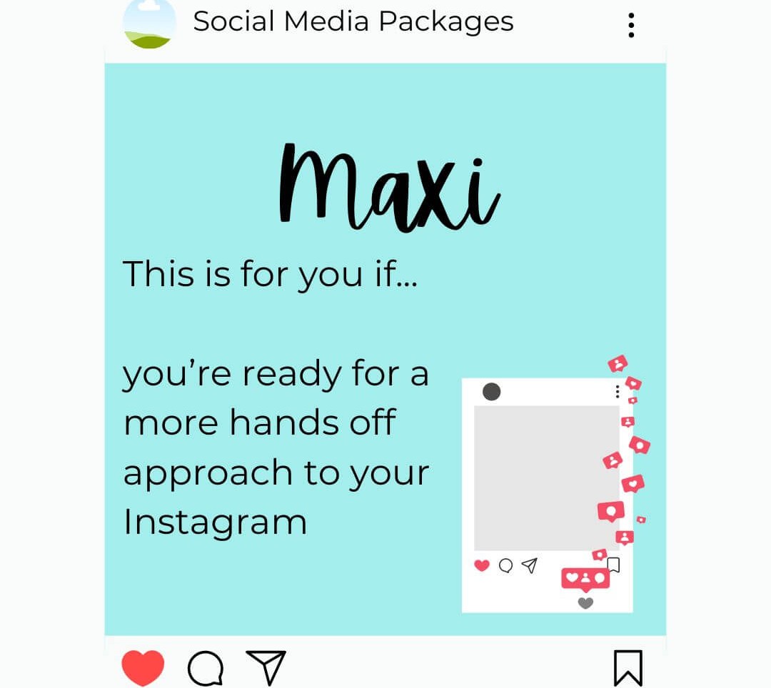 Graphic with Maxi and text about this social media package.