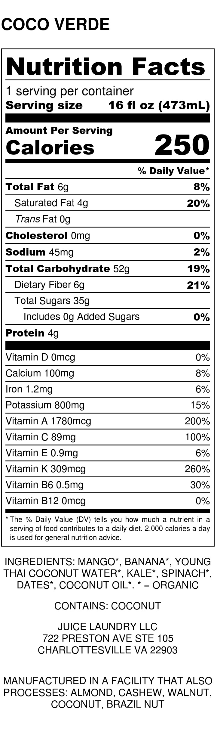Nutrition Facts - The Juice Laundry