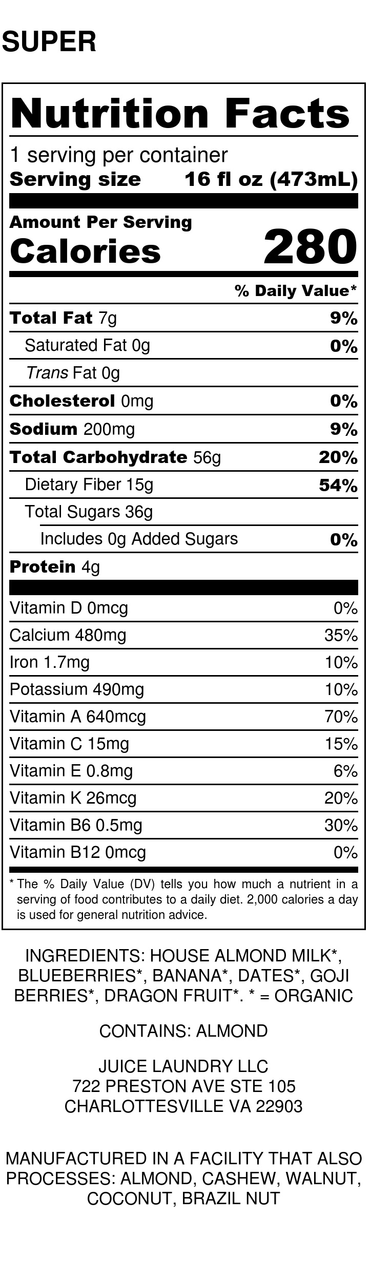 Nutrition Facts - The Juice Laundry