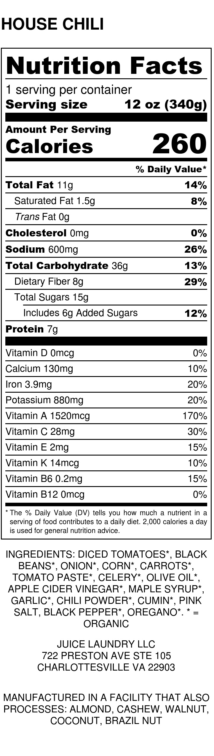 Nutrition Facts - The Juice Laundry