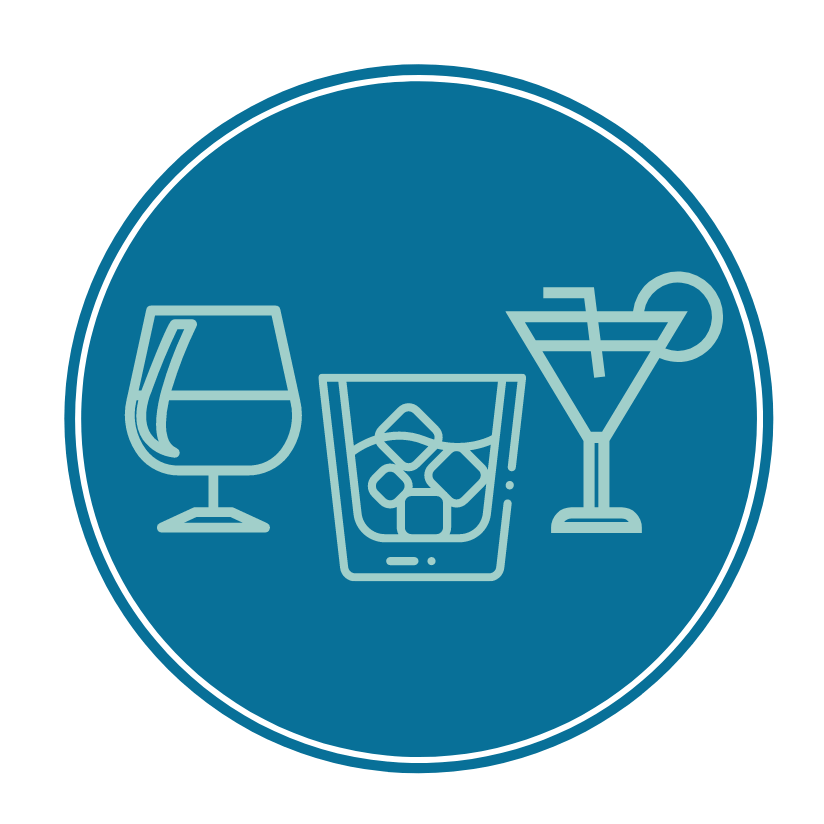 Alcohol Free Spirits Glasses of alcohol free spirits in a circle