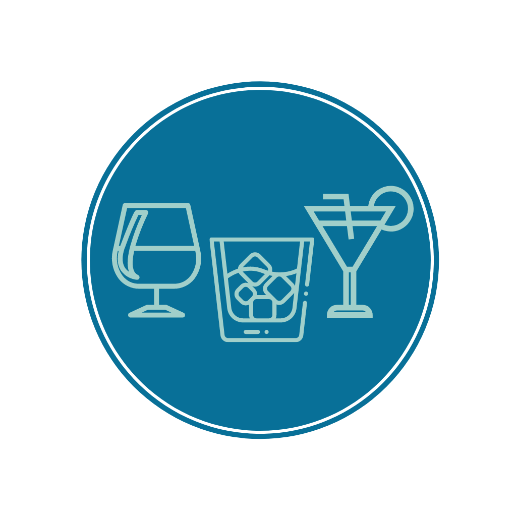 Alcohol Free Spirits Glasses of alcohol free spirits in a circle