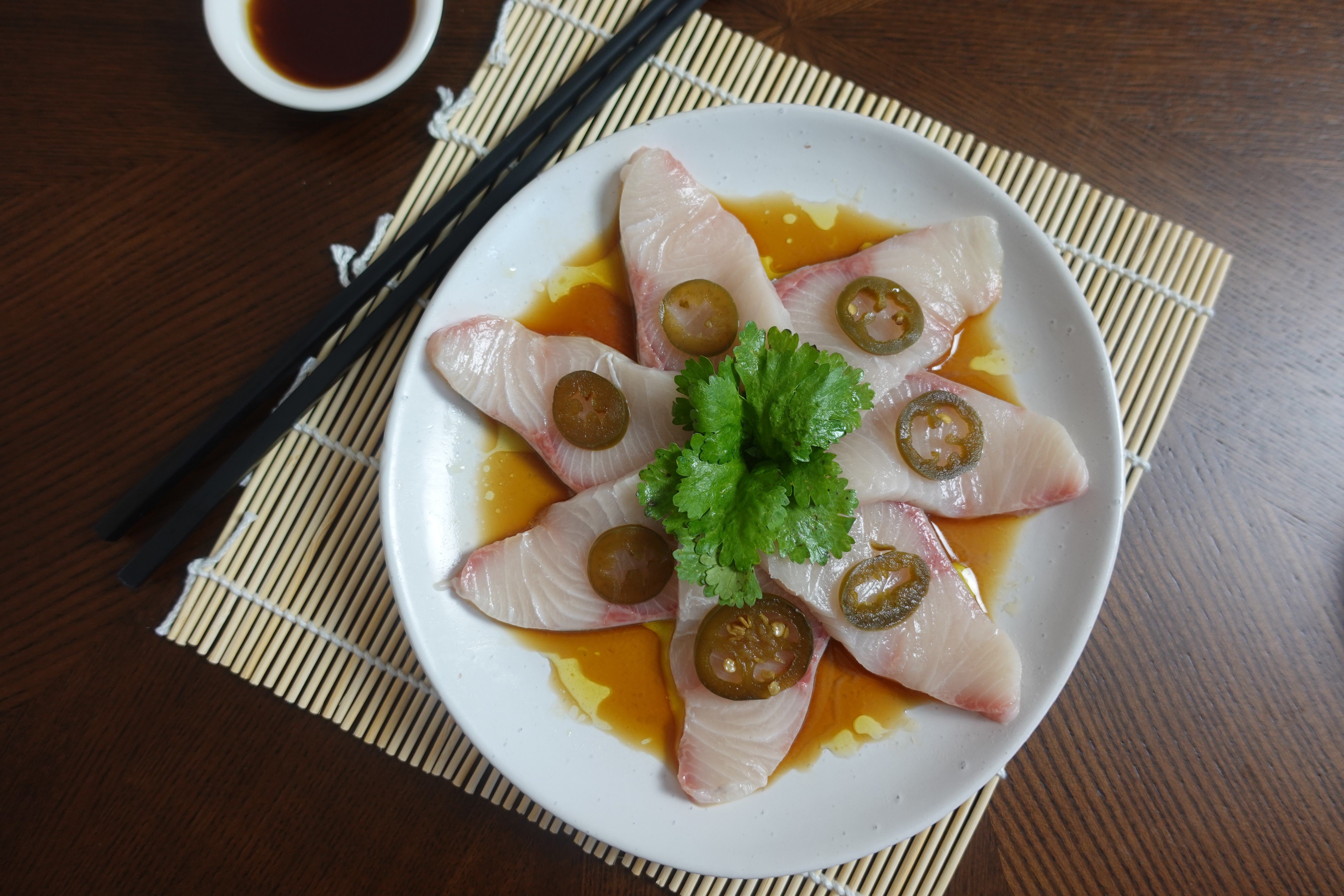 Kingfish Sashimi with Soy Yuzu Jalapeños